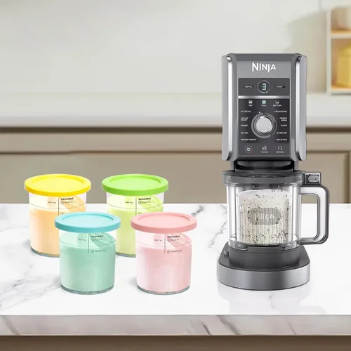 Vista 6 de Paquete de 4 pintas y tapas Creami Deluxe, 24oz Tamaño Familiar XL Tazas para Ninja Creami 11 en 1 NC501 NC500 Series Deluxe Ice Maker
