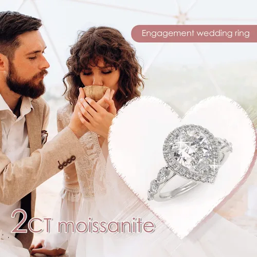 Vista 14 de WSX - Anillo de compromiso de oro de 10/14/18 quilates de 2 quilates para mujer, diseño de lágrima personalizada, moissanita, promesa de boda