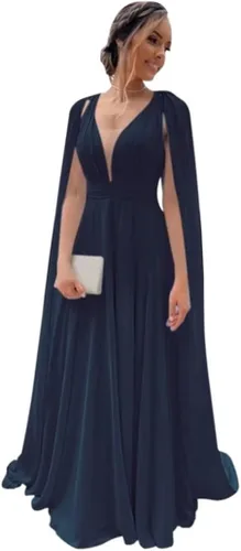 Vista 5 de HGOODK Vestidos largos para madre de la novia vestidos de gasa para madre del novio con chal largo talla grande