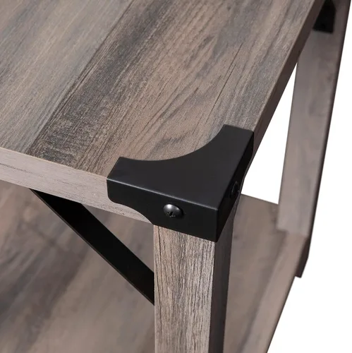 Vista 5 de Flash Furniture Wyatt - Mesa auxiliar moderna de 2 niveles, marco de madera de ingeniería gris lavado, soportes laterales entrecruzados de metal