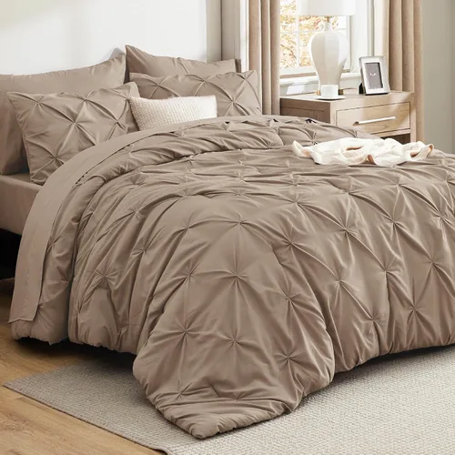 Vista 26 de Bedsure - Juego de edredón tamaño individual gris - Ropa de cama tamaño individual en una bolsa de 5 piezas, juego de cama Pintuck GentleSoft™