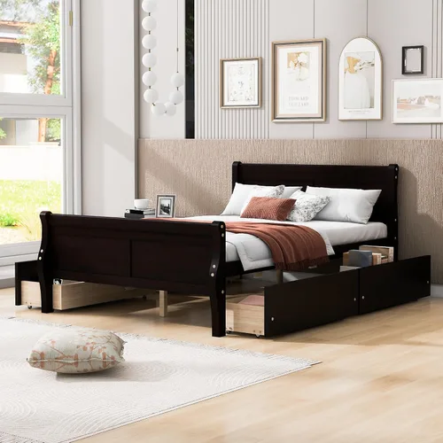 Vista 31 de Cama de plataforma de madera de tamaño individual con cabecera en forma de casa, soporte de listones de madera, para dormitorio de niños, niñas