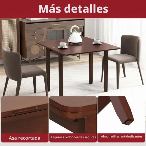 Vista 7 de Tangkula – Mesa plegable de 40" para comedor, mesa de cocina con patas de madera de goma maciza, diseño de doble hoja abatible, mesa de comedor
