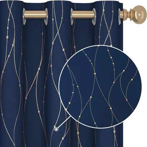 Vista 18 de Deconovo - Cortinas opacas con diseño dorado estampado y ojales, negro, de 42 pulgadas de ancho x 45 pulgadas de largo