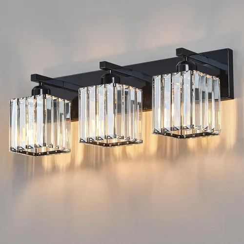 Vista 38 de Moderna lámpara de cristal para pared/tocador de baño, de 5 luces, color cromo Cromo torcido