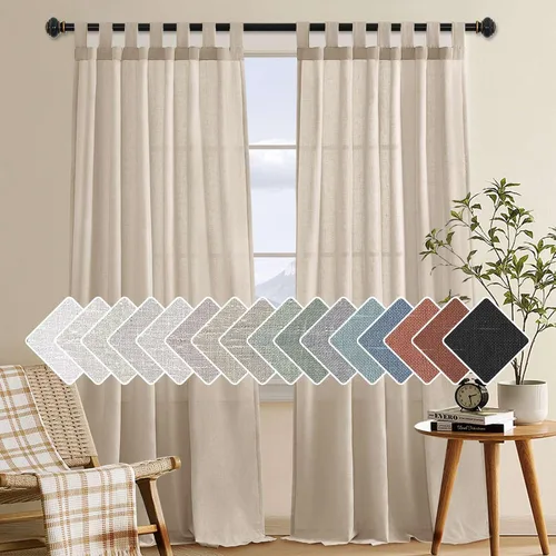 Vista 17 de Cortinas de lino para sala de estar, decoración para el hogar, con pestaña superior, privacidad añadida, ahorro de energía, filtro de luz