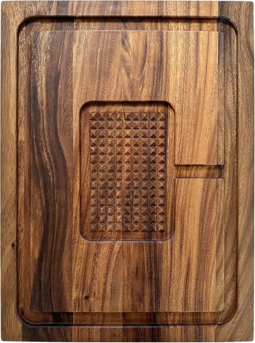 Vista 7 de Ironwood Gourmet Carolina - Tabla de cortar de madera de acacia, tabla de cortar de bloque de carnicero de grano final de 14 pulgadas con canal