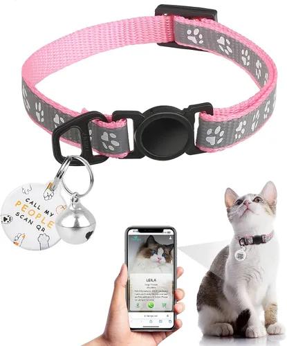 Vista 12 de Collar de Gato con Liberación de Seguridad con Etiqueta de Nombre de Código QR, Collares Reflectantes para Gatitos con Cascabel, Etiqueta