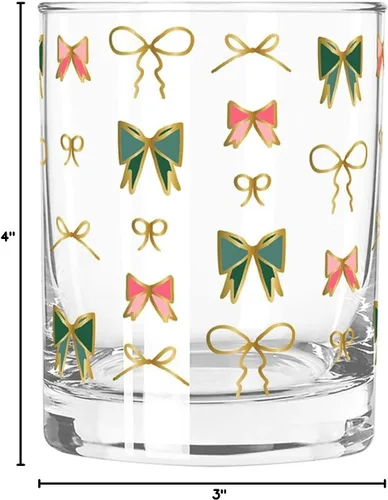 Vista 2 de Slant Collections Vasos de cóctel de Navidad doble de vidrio antiguo de 12 onzas, nudos y lazos