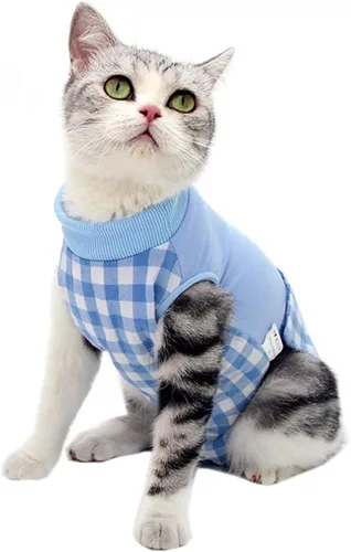 Vista 19 de Traje de recuperación para gatos para heridas abdominales o enfermedades de la piel, mameluco de gato para gatos después de la cirugía, traje