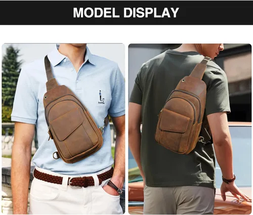 Vista 7 de Caballo loco grueso cuero triángulo Crossbody Sling bolsa de pecho viaje un bolso de hombro Daypack para hombres hombres 3028
