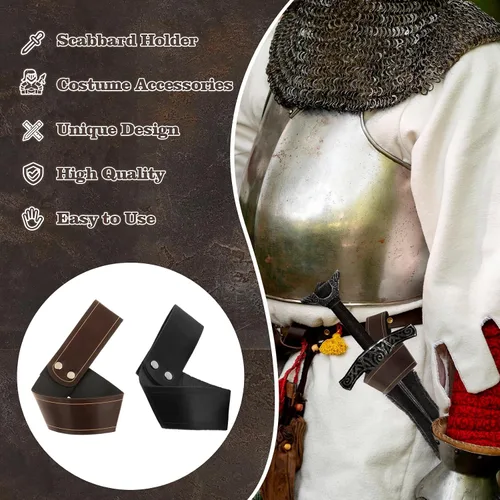 Vista 2 de Funda de piel sintética para espada, soporte de transporte para cinturón de katanas, funda de daga de espada, funda de estoque para hombres adultos