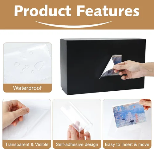 Vista 3 de 100 bolsillos adhesivos transparentes, bolsillos adhesivos de plástico, bolsillos autoadhesivos para tarjetas de índice con apertura superior