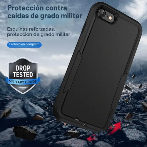 Vista 6 de Funda para iPhone SE 2022 (3ª)/2020 (2ª)/iPhone 7/8, con protector de pantalla, [prueba de caídas de grado militar], resistente, resistente, a Negro