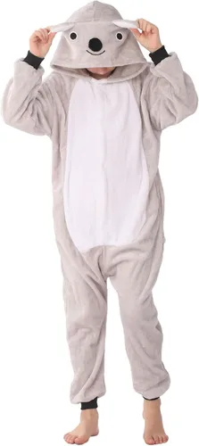 Vista 8 de Disfraz de animal para niños, pijama de franela para niños, cosplay, para niños y niñas, Halloween, cálido de felpa de una pieza, koala