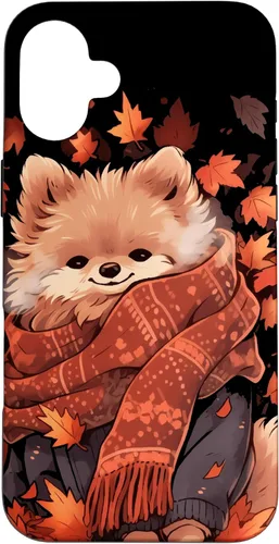 Vista 23 de Pomeranian Pom Autumn Fall Leaves Dog Thanksgiving Case for iPhone 17