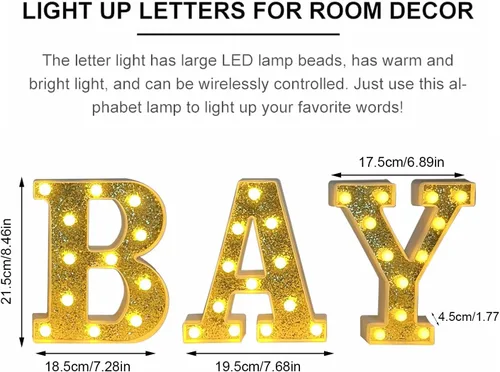Vista 4 de BABY - Letras iluminadas de marquesina, luz decorativa LED grande para bebé, letras emisoras de luz blanca cálida, baby shower, cumpleaños, familia