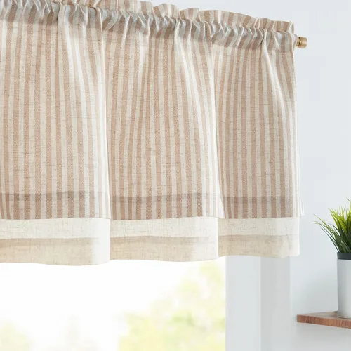 Vista 12 de jinchan - Cenefa de lino a rayas, cenefa de cortina de 16 pulgadas con rayas verticales para cocina, baño, tratamiento de ventana con filtro de luz
