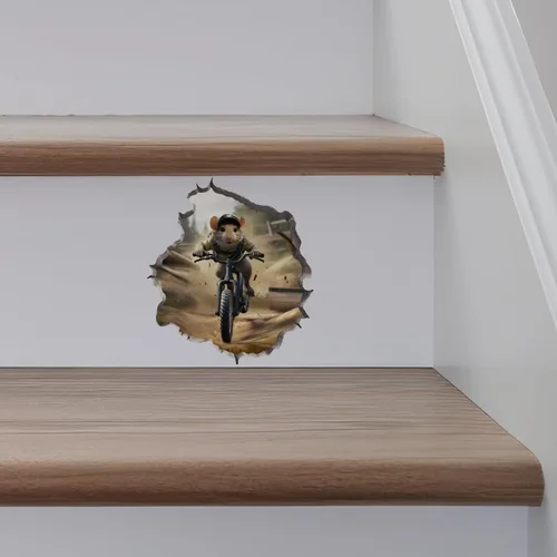 Vista 5 de Adhesivo de pared 3D con agujero de ratón para ciclismo de montaña