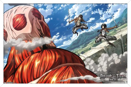 Vista 14 de Trends International Attack on Titan - Póster de pared de doble equipo, 14.725 x 22.375 pulgadas, versión enmarcada de madera de granero