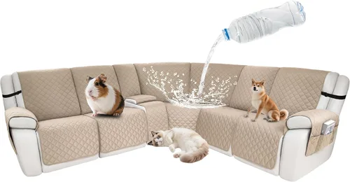 Vista 44 de Fundas impermeables para sofá reclinable seccional en forma de L, 7 piezas, antideslizantes, lavables, juego de fundas reclinables para mascotas