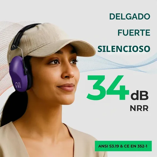 Vista 2 de Pro For Sho 34dB NRR - Orejeras de protección auditiva, NRR más alta en diseño compacto, protección auditiva para disparar, cortar y trabajar Púrpura