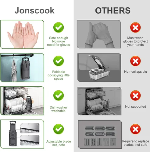 Vista 9 de Jonscook Rebanador de mandolina todo en uno seguro para cocina, picador de alimentos con contenedor, cortador de verduras con grosor ajustable