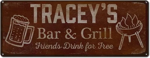 Vista 13 de Adam's Bar and Grill Friends Drink for Free, cartel de aluminio de 5.75 x 15.5 pulgadas, accesorios personalizados para bar y decoración de pared