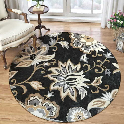 Vista 67 de Lahome - Tapete floral con estampado de cachemira, lavable, antideslizante, pequeño, anti-manchas, suave, para baño, entrada, dormitorio, Negro