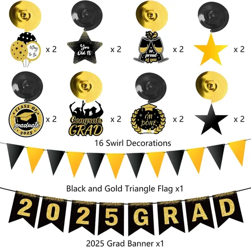 Vista 4 de 34 piezas de decoraciones de graduación 2025 premontadas espirales colgantes 2025, pancarta de graduación para fiesta de graduación de clase de 2025