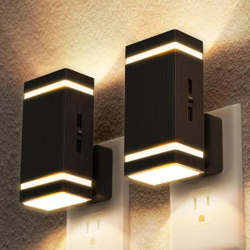 Vista 8 de DORESshop Luz nocturna LED brillante enchufable [2 unidades], luces nocturnas enchufables a la pared con sensor de atardecer a amanecer, luces
