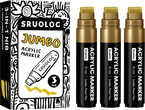 Vista 14 de SRUOLOC 3 Rotuladores Permanentes Jumbo Negros, Punta Ancha de 15mm de Grosor, Rotuladores de Pintura Acrílica Grandes para Pintura en Roca, Póster