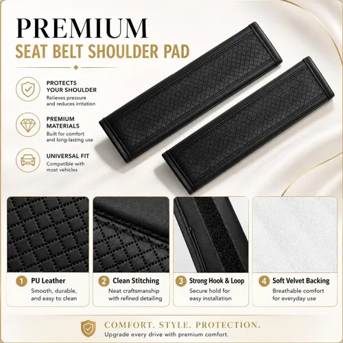 Vista 4 de Almohadillas para cinturón de seguridad, fundas de cuero para cinturón de seguridad, cojín de conducción más cómodo, ayuda a proteger tu cuello