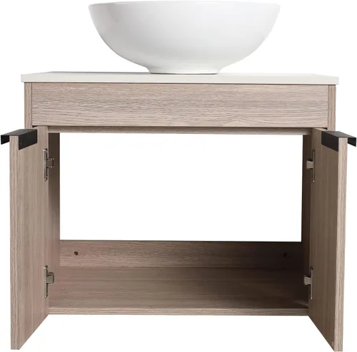 Vista 4 de Conjunto de lavabo de baño flotante de diseño moderno de 24 pulgadas, juego de lavabo de cerámica para armario de baño, tocadores de baño montados