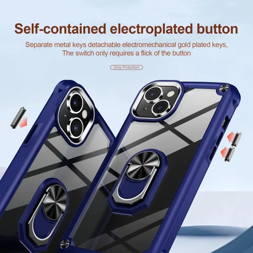 Vista 3 de Funda protectora para iPhone 15 con protector de pantalla, transparente, antiamarilla, funda protectora de acrílico resistente con soporte magnético