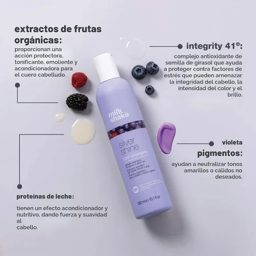 Vista 3 de milk_shake Silver Shine Light Shampoo Gently Mutes Yellow Tones