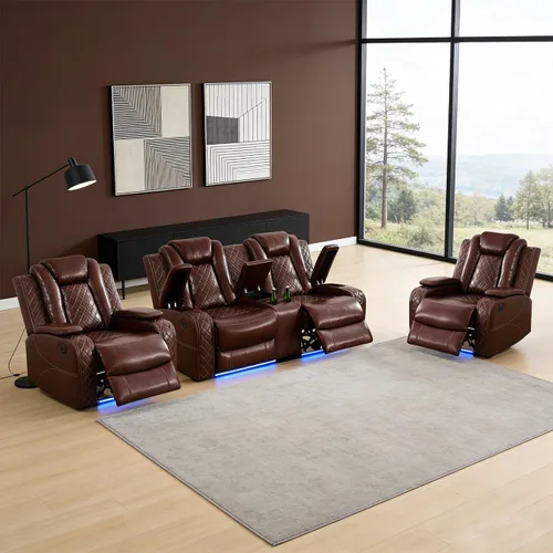 Vista 40 de Sofá reclinable individual eléctrico para muebles de sala de estar, silla reclinable de cuero con luces LED, puertos USB, almacenamiento oculto