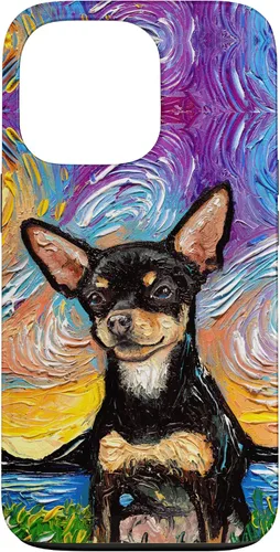Vista 10 de Negro y bronceado liso Chihuahua Starry Night Dog ilustraciones caso para iPhone 17