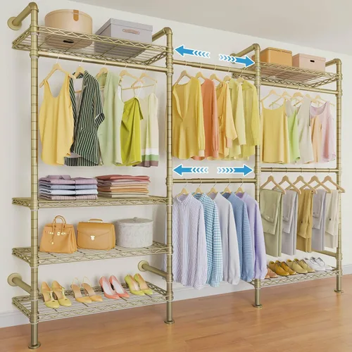Vista 10 de Timate F3 - Perchero de pared mediano ampliable, perchero industrial para colgar ropa, perchero resistente con estantes, sistema de armario de pared