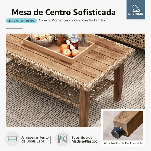 Vista 7 de MFSTUDIO Juego de muebles pequeños de mimbre para patio, sofá en forma de L, color beige