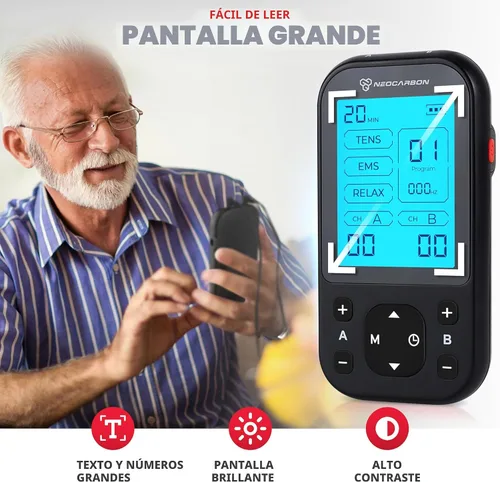 Vista 8 de NEOCARBON TENS Unit - Estimulador muscular Pro para alivio del dolor de espalda, recuperación de hombros y terapia física, máquina masajeadora Negro