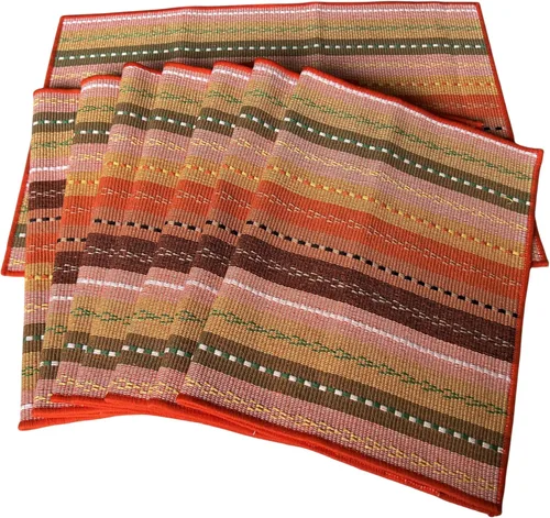 Vista 3 de WAZAIGUR Manteles tejidos a mano con 100% algodón, manteles coloridos trenzados acanalados duraderos con aislamiento térmico para mesa, juego de 4
