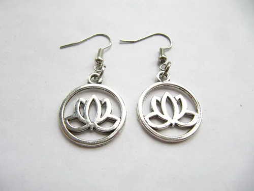 Vista 3 de Lotus Pendientes de yoga, pendientes de plata antigua, pendientes de flor