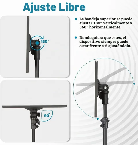 Vista 5 de Lusweimi Soporte de trípode para proyector, soporte para laptop de 50 pulgadas con 2 estantes para proyector, iPad, equipo de DJ, soporte de suelo