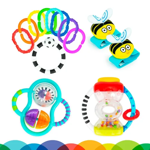 Vista 6 de Baby's First Rattles Developmental Gift Set para recién nacidos + Incluye sonajeros de muñeca, sonajero de reloj de arena, 9 piezas de eslabones