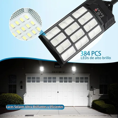 Vista 7 de Farolas solares impermeables para exteriores, 38000 lúmenes, luz de inundación solar gran angular, luz de estacionamiento LED con sensor