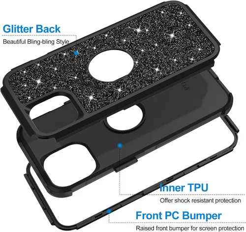 Vista 4 de Hython Funda para iPhone 13 Funda con Purpurina, Bonita Cubierta Brillante Resplandeciente con Brillo, Resistente 3 en 1 Híbrida de PC Duro TPU