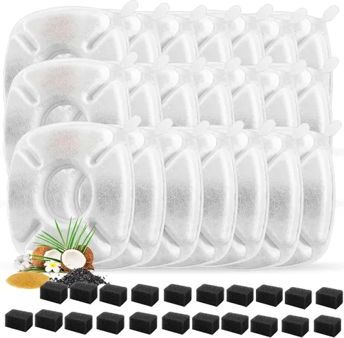 Vista 8 de 8 piezas de filtros de repuesto para fuente de gato, 4 paquetes de filtros de repuesto para fuente de agua para gatos con 4 paquetes de esponjas