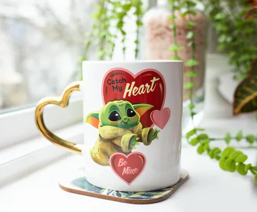 Vista 6 de STAR WARS: The Mandalorian Grogu Catch My Heart - Taza de cerámica de 14 onzas Taza de café grande sin BPA para expreso, cafeína, bebidas
