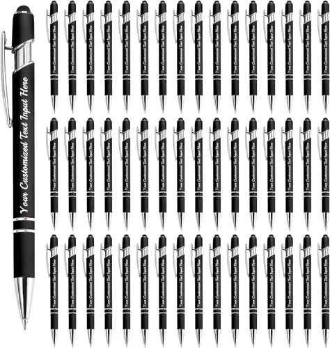 Vista 30 de Bolígrafo personalizado, 50 bolígrafos personalizados, grabado a granel con logotipo de nombre, lápiz digital de tinta negra suave con toque